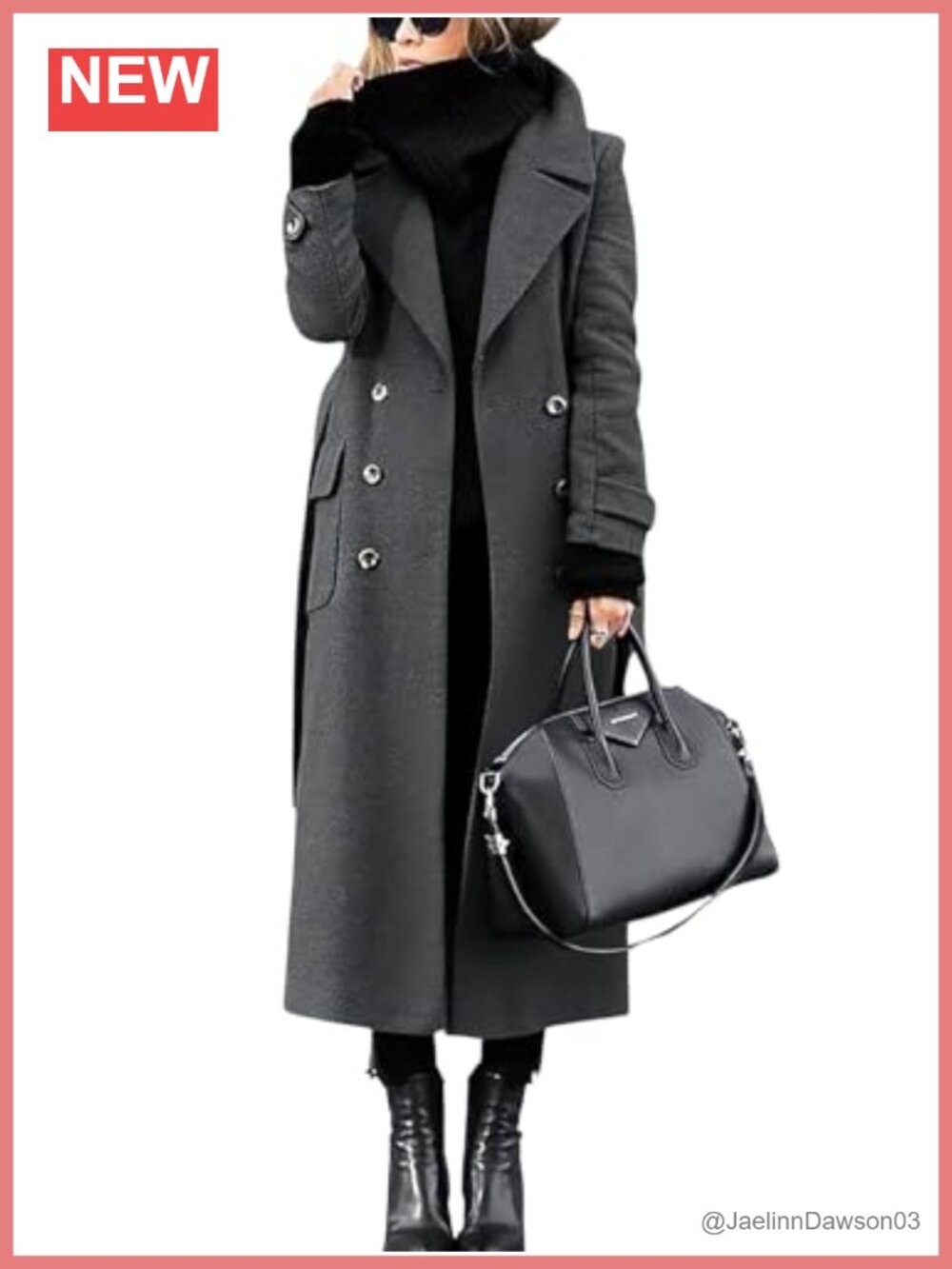 Womens Long Pea Coat Double Breasted Wool Blend Overcoat